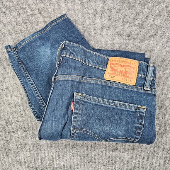 Levi's Other - Levi's 513 Slim Straight Jeans Men 36x32 Dark Wash Blue Stretch Denim 085130183